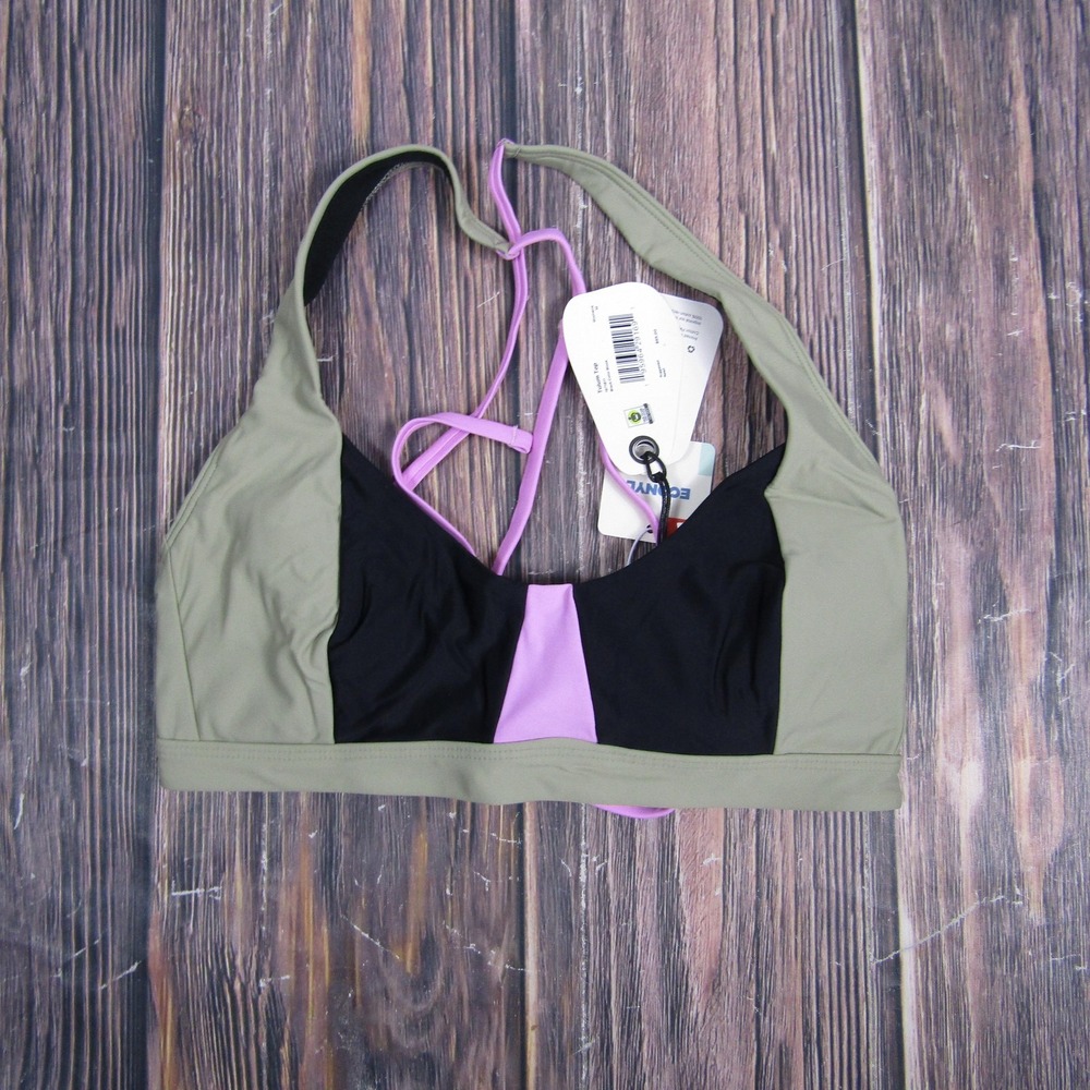 prAna Bikini Top Womens Medium Black Color Block Tulum Strappy Swim Lace Up